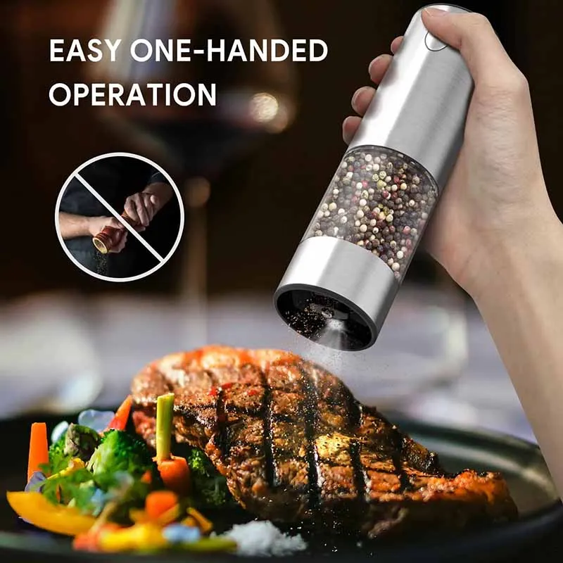 Stainless Steel Automatic Electric Salt and Pepper Grinder New Smart Rechargeable Mills With Adjustable