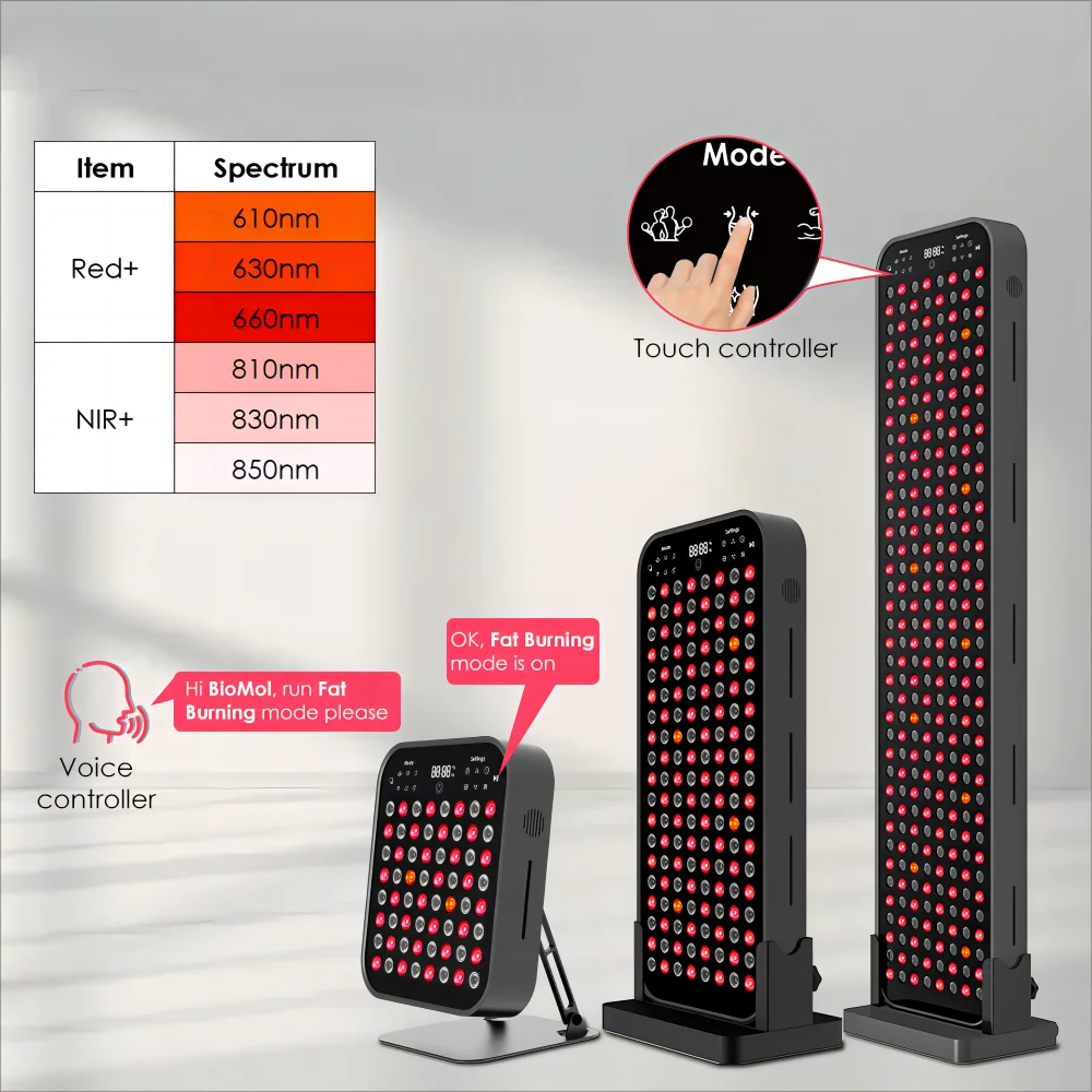 Biomol Voice Control Multi-Mode LED Infrared Light Therapy Device Red Light Therapy Panel with Stand