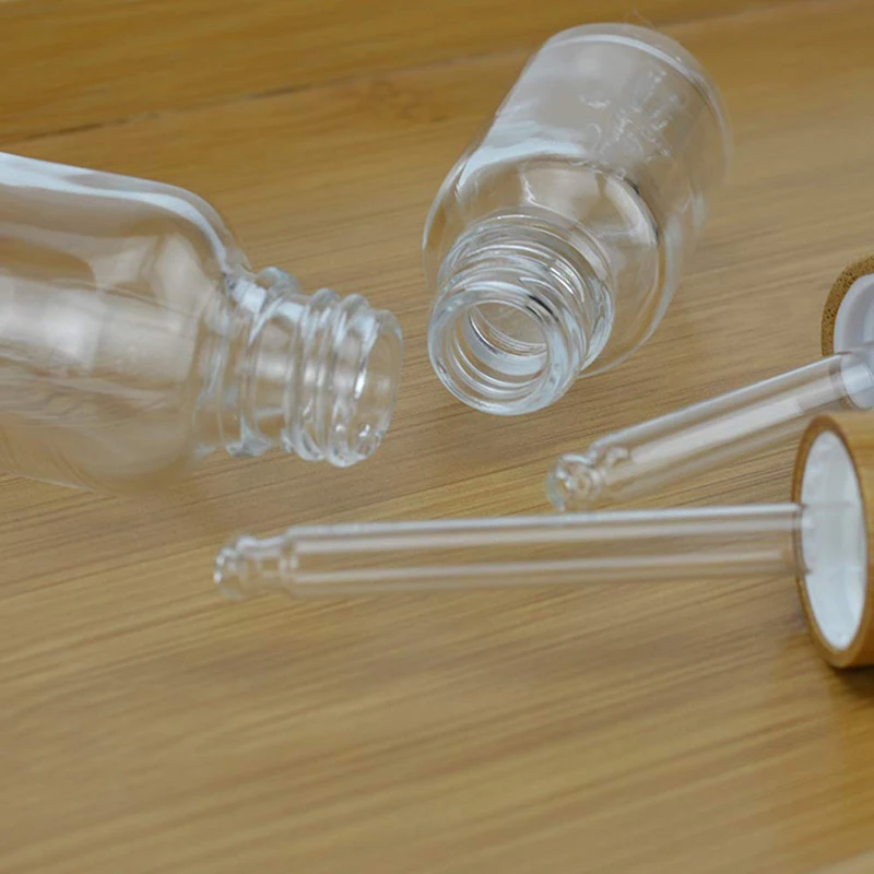Reihey Frosted Glass Dropper Bottles With Bamboo Lid Empty Essential Oil Bottles With Glass Pipettes