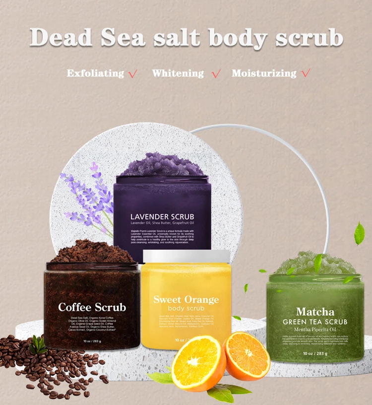 Oem Private Label bodyscrub set 100% natural organic skin exfoliating whitening sherbet dead sea salt body scrub