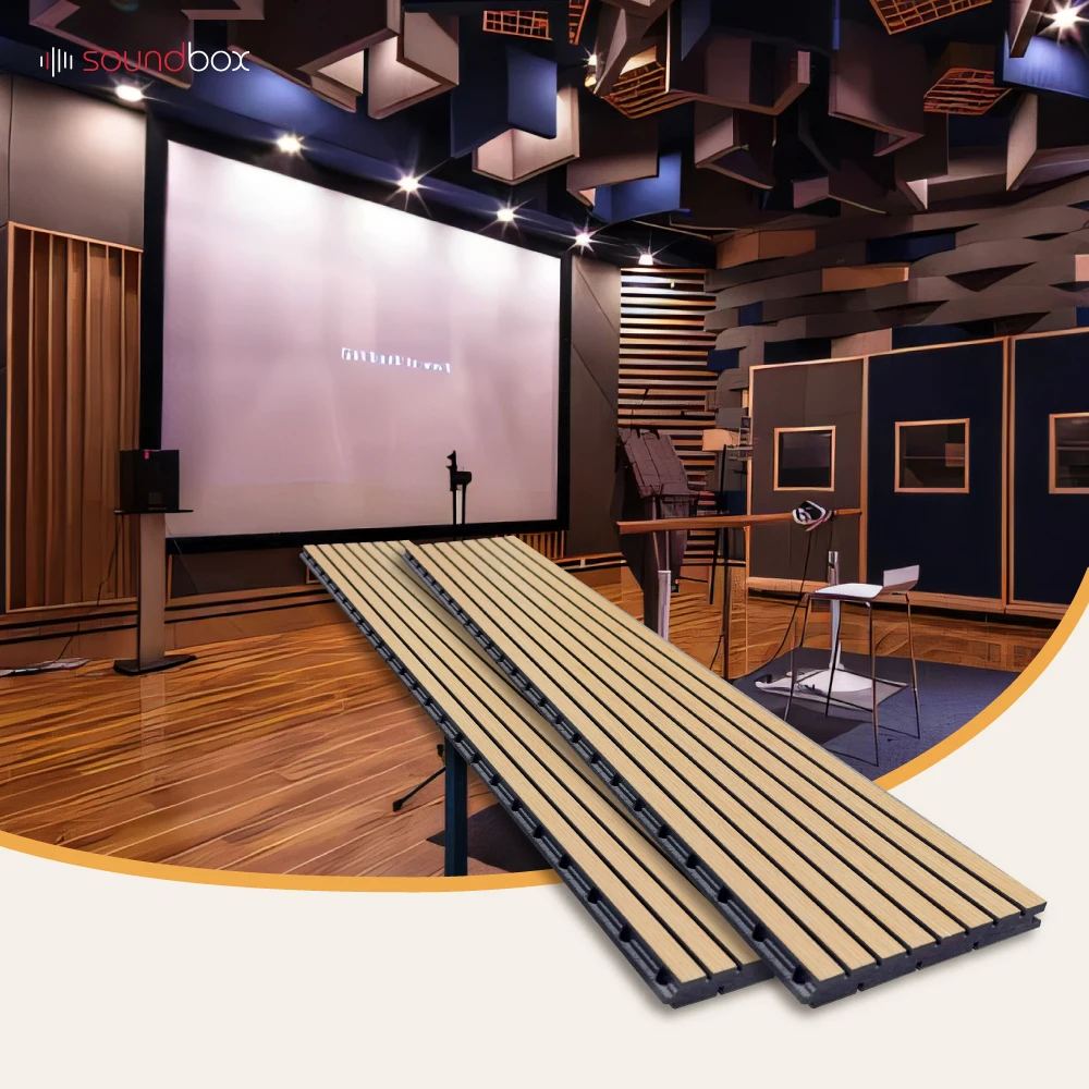 Soundbox akupanel wall panels soundproof 2400mm*600mm panels grooved acoustic for decoration interior