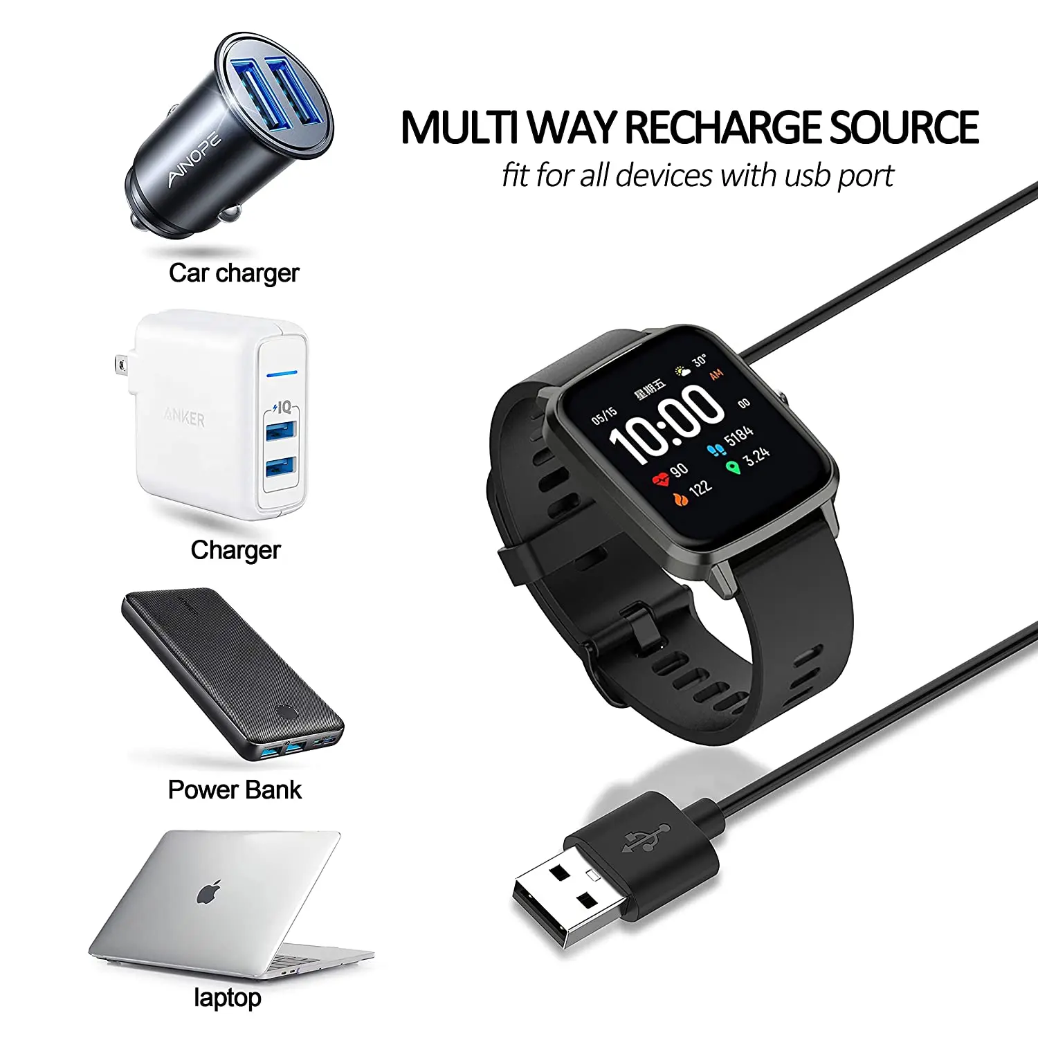 Universal Smart Watch Charging Cable 2 Pin 4.0 mm Magnetic USB Smart Watch Charger Cargador Smartwatch 4 pines