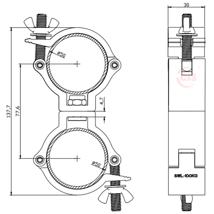 OD Tubing 220 lbs Pipe stage truss lamp hook 48 - 51mm for moving head lights truss stand aluminium truss