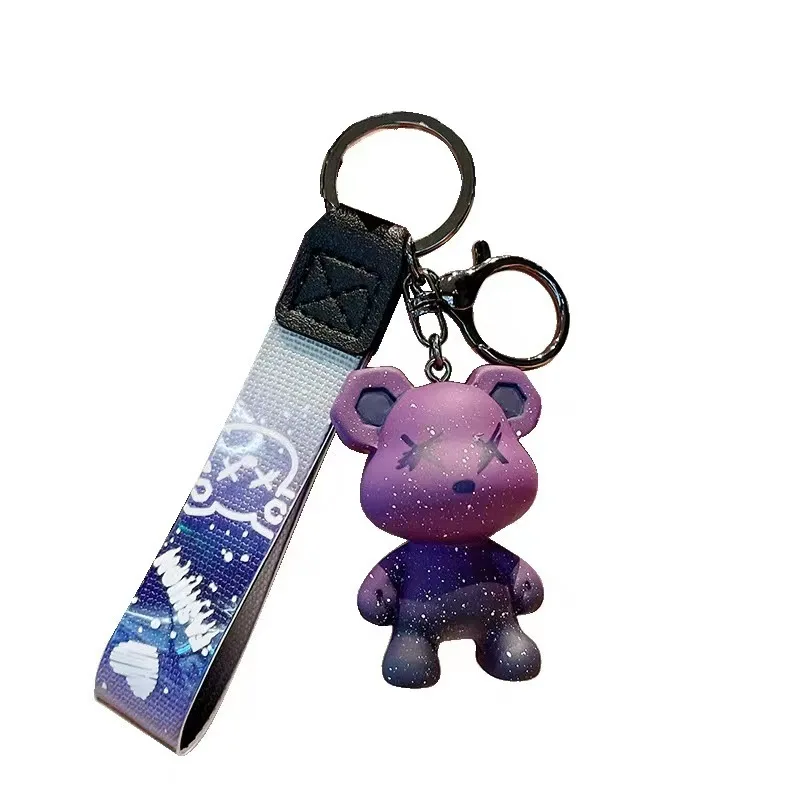 Cartoon PVC chameleon gradient bear keychain cute trendy fashion car key chain couple pendant