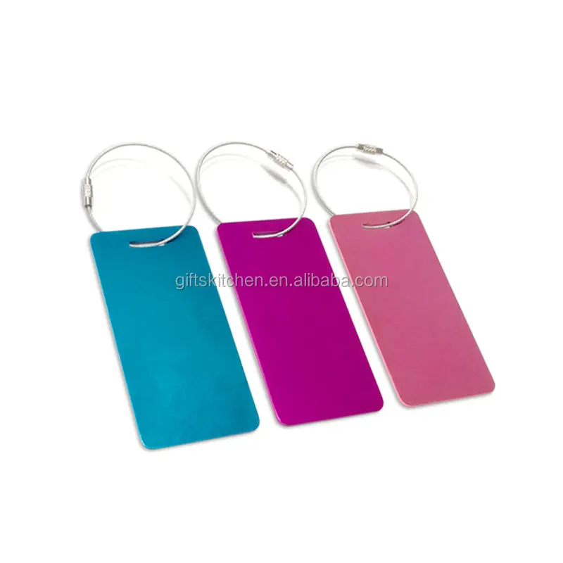 Wholesale Custom Travel Airplane Anodized Blank Matt Metal Aluminium Airline Luggage Tag with Steel Wire Or Leather Strap