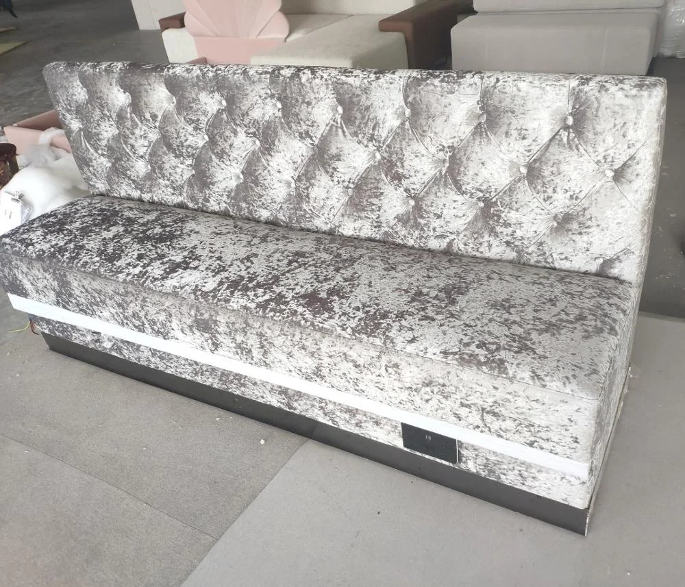 
LED stripes light booth seating for bar Bespoke bench tufted upholstery restaurant sofa restaurant furniture 