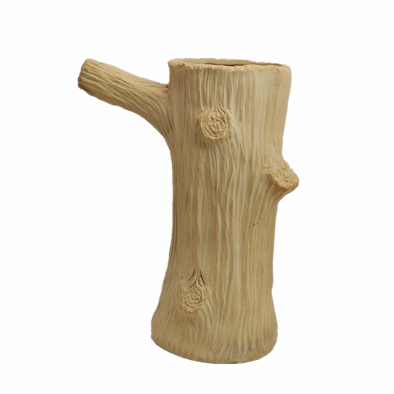 8 Inch Tabletop Decor Stump Effect Ceramic Vase Polyresin Flower Vase Home Decoration Clay Flower Pot