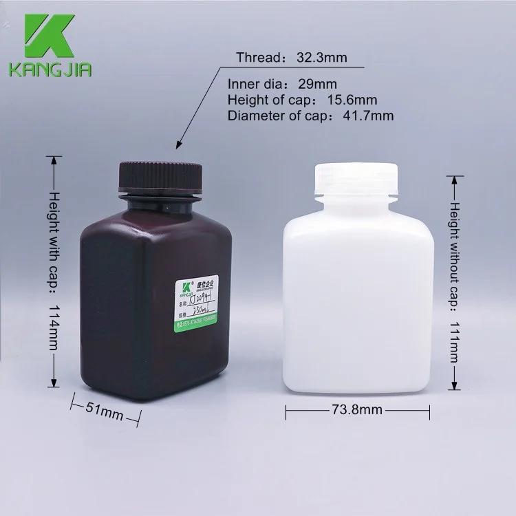 250 мл Высококачественная пластиковая бутылка с реагентом HDPE винтовой крышкой Герметичная используется в лаборатории