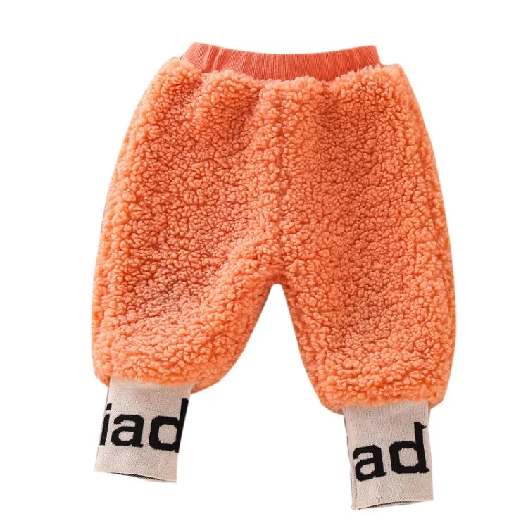
Fuzzy pink fleece casual baby pants lamb plain plush custom thickened outerwear trousers for girls 