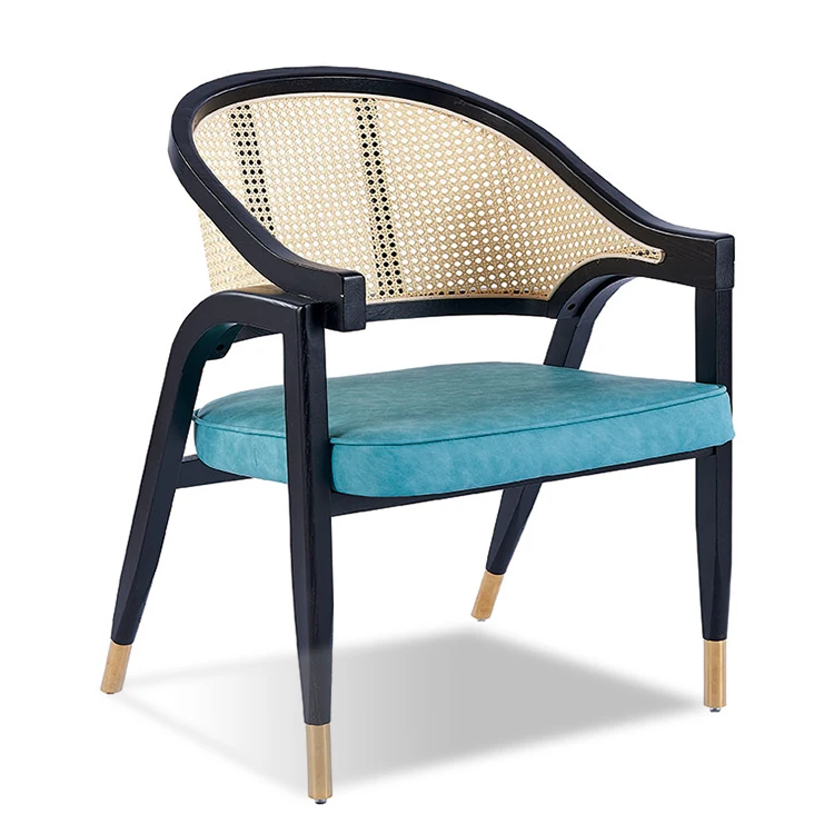 Dreamhause Simple Modern American Solid Wood Dining Chairs Wood Rattan Chair Nordic Cafe Chair with PU Upholstered