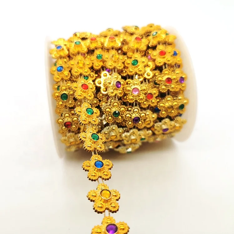 wholesale multicolor crystal cup chain ss6 ss8 ss24 flower transfer diamond rhinestone roll for india ethnic clothing