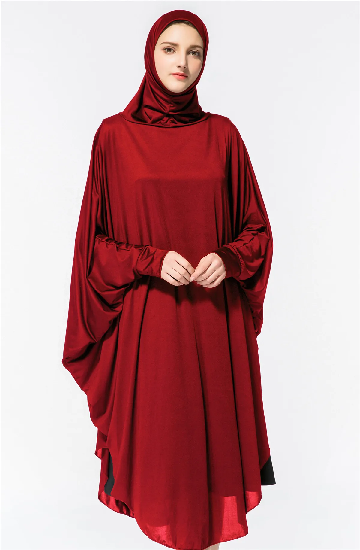 Women Muslim Thobe Hijab Dress Prayer Abayas Sleeve Robe Jilbab Islamic Clothing Abaya Praying Headscarf Ramadan YMY102