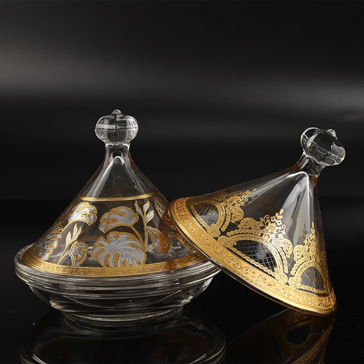 Custom Glass Tajine Moroccan Mini Tajine Arabic Style gold glass Tajine