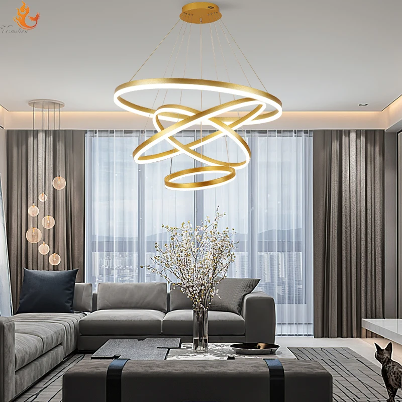 Guzhen Gold Color Luxury Contemporary hanging decorative pendant lights nordic modern design circle ring led chandeliers