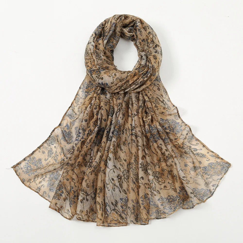 2022 New Fashion Print Hot Sale Voile Scarf Dragon Flower Casual Cape Floral Series Long Scarf