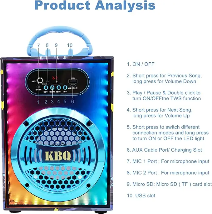 Bluetooth Karaoke Machine Mirror Surface Wooden Wireless Singing Speaker with 2 Microphones for Kids and Adult