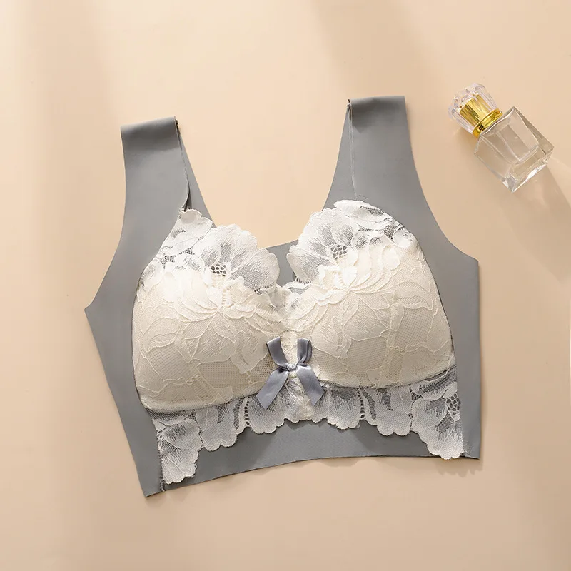 5xl Seamless Bra Big Breasts Show Small Thin Section  Vest Type Anti-sagging Female No Steel Ring Large Size Lace Underwear