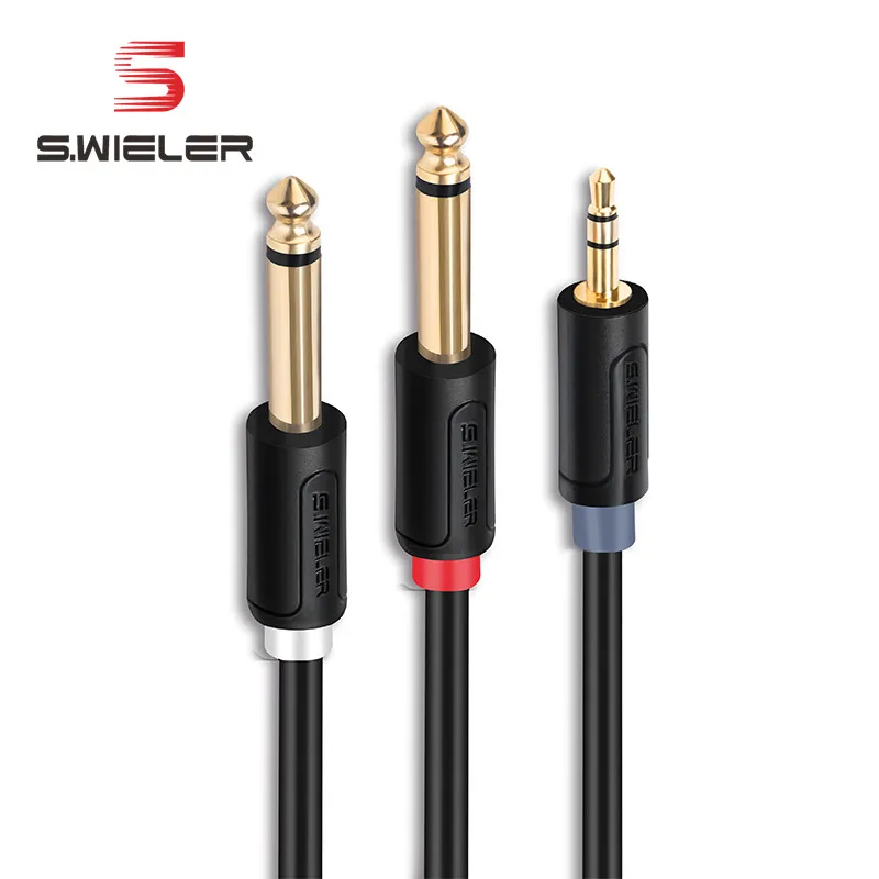 Audio Cable 3.5mm 1/8 inch TRS Stereo to  Dual 6.35 1/4 TS  Mono Audio Y-Splitter Cable Jack Adapter  OFC Copper  1m Computer