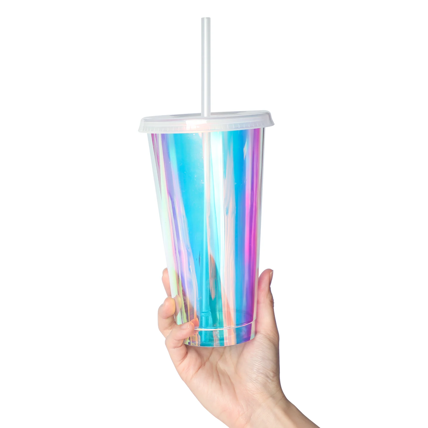 Custom tumbler 24oz 710ml reusable hologram cold water coffee plastic cups with lids and straws