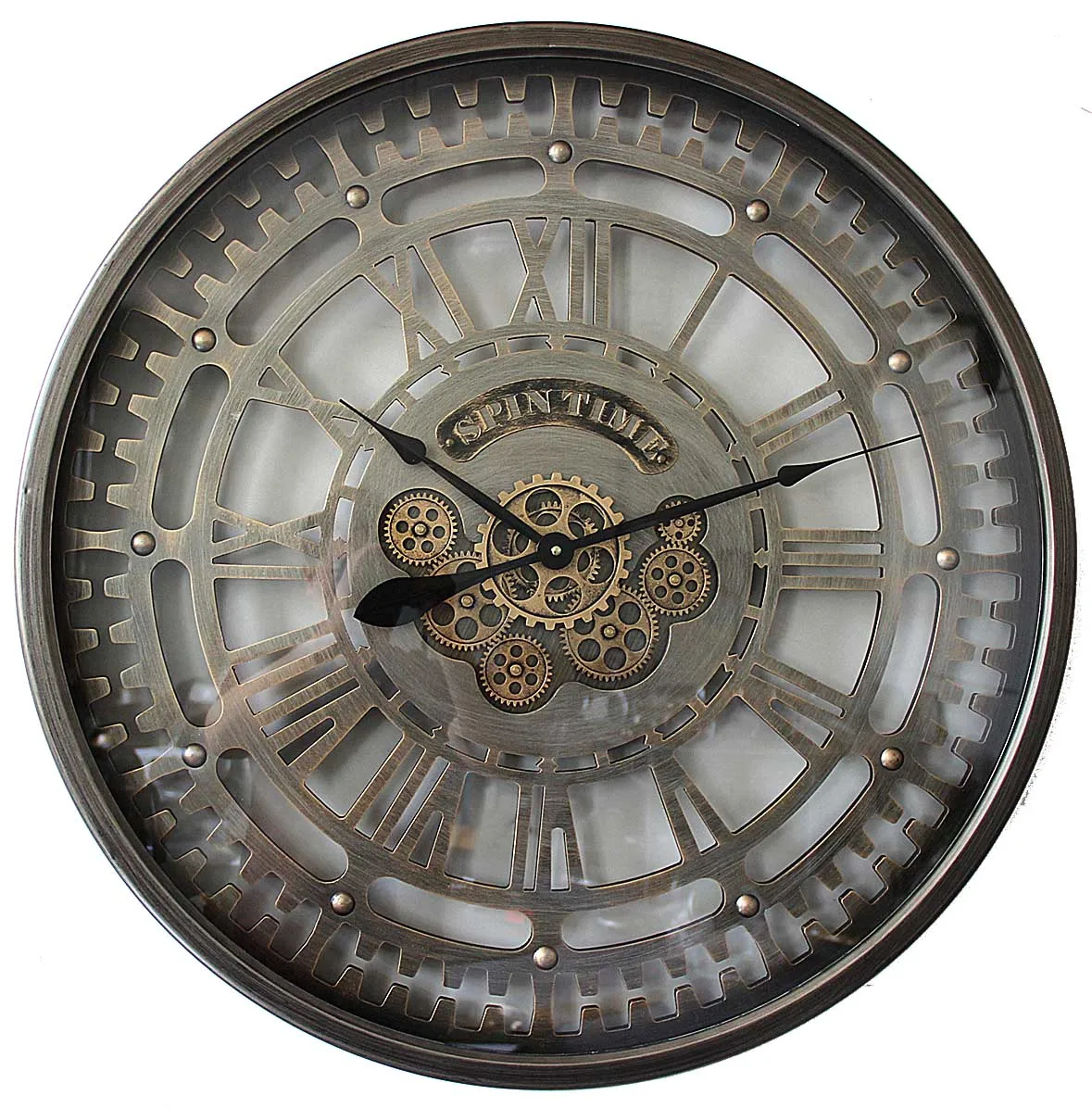 Китайские большие настенные часы с римскими цифрами по хорошей цене, металлические часы с подвижной передачей, роскошные ажурные часы