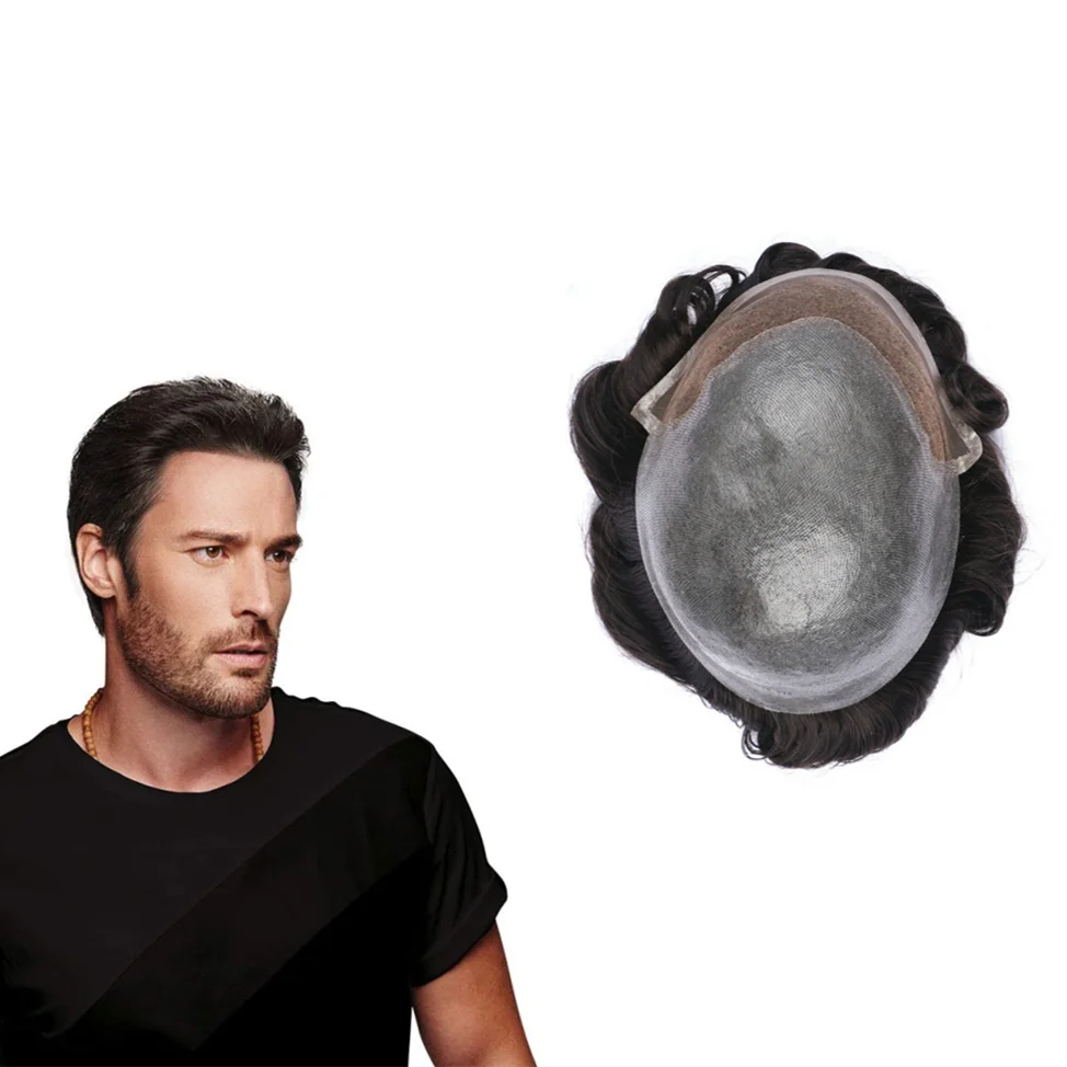 AU 8X10 man hair wig Indian Hair Prosthesise hair replacement hand made  Front lace toupee for men