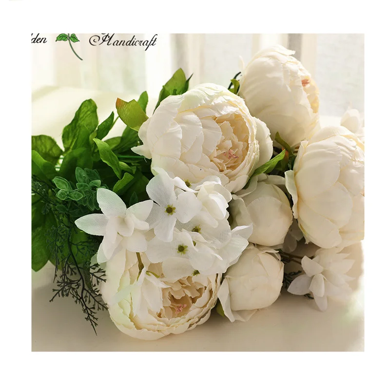 13 Heads Artificial Silk Flower Peony Bouquet For Wedding Wall