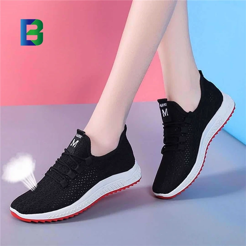 BC China Factory Seller casual shoes lady black mesh sneakers Rope Shoelaces flat shoes women 2021