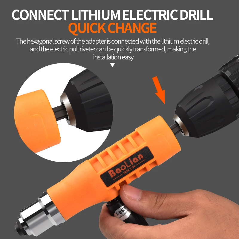 Upgrade Plastic Rivet Gun Adapter Cordless Electric Pull Rivet Nut Gun Adapter Insert Nut Tool Riveter Head Kit 2.4mm-4.8mm