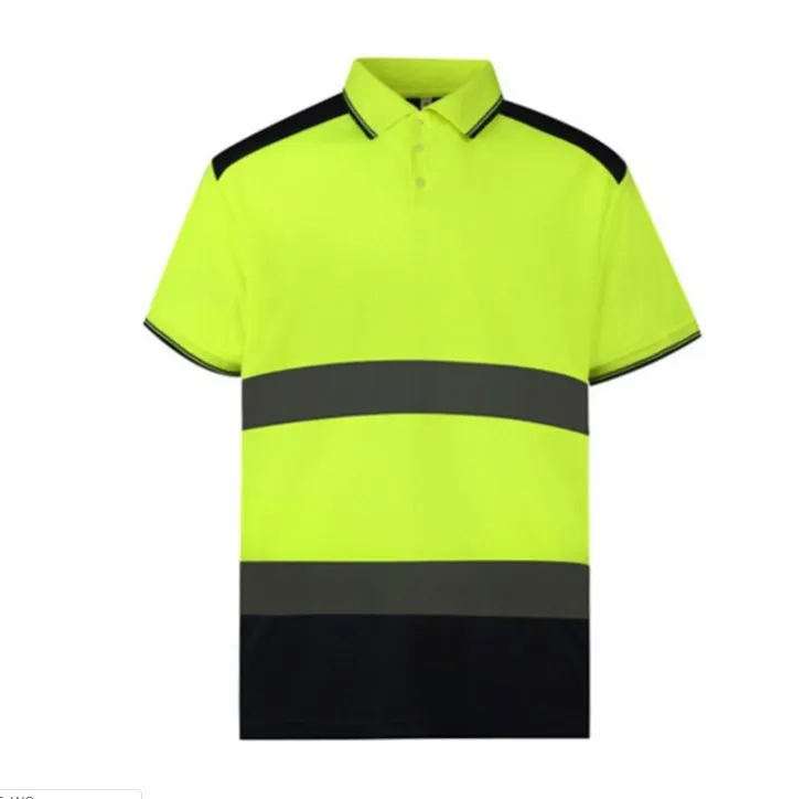 Bird eye polyester fast dry Polo shirt hiviz yellow summer safety workwear customized short sleeve construction uniform