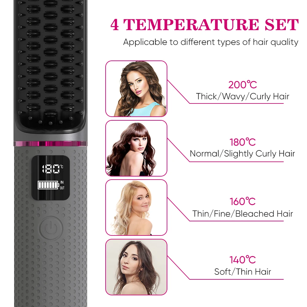 Manufacturer New Design Wireless Portable Hair Straightener Curly Salon Hair Blow Dryer Travel Rechargeable Cordless Hot Comb