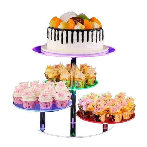4 Tier Round Rechargeable LED Light Acrylic Cake Stand Food Display Stand for Christmas/Wedding/Anniversary/Birthday Party