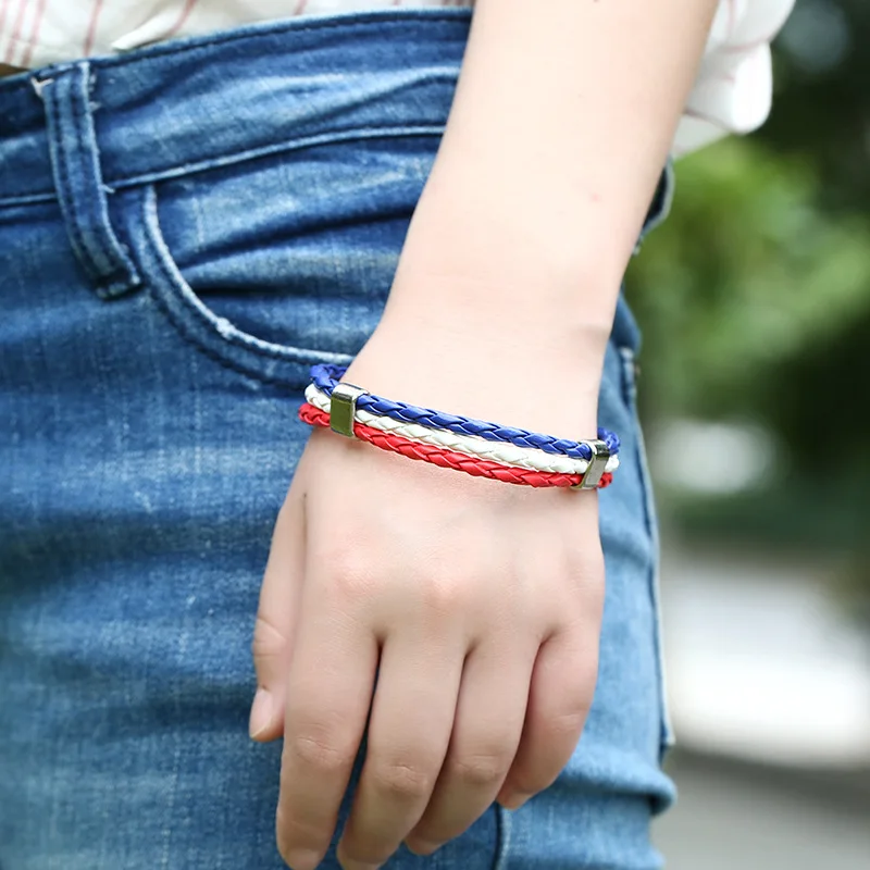 DK129 Hot Sale Flag Color PU Braided Leather Bracelet for World National Football Soccer Team Perfect Gift for Sport Lovers
