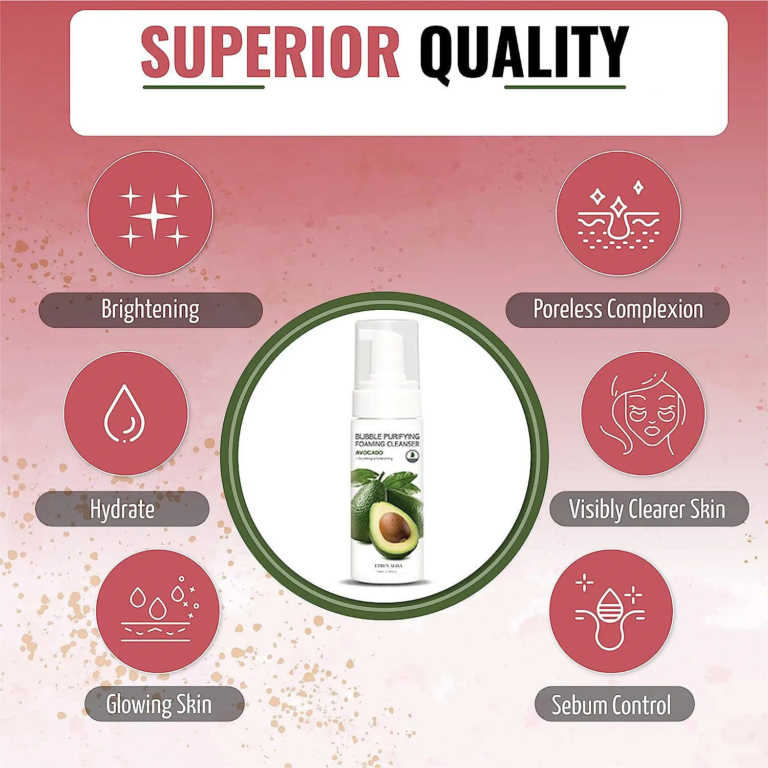 Natural Vegan Avocado Acne Bubble Face Wash Hydrating Gengle Low pH Cleanser for Sensitive Skin