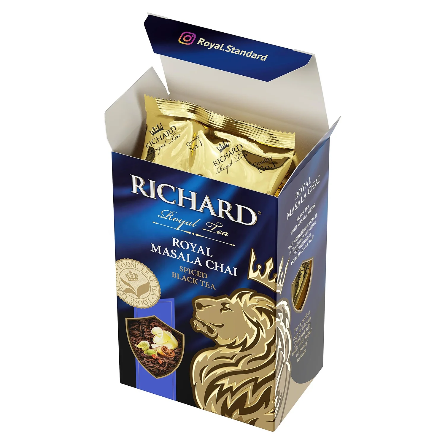 
Оригинальный традиционный индийский рассыпчатый черный чай Ричард Роял масала чау, Классический пряный рецепт, пакет 90 г в картонной коробке 