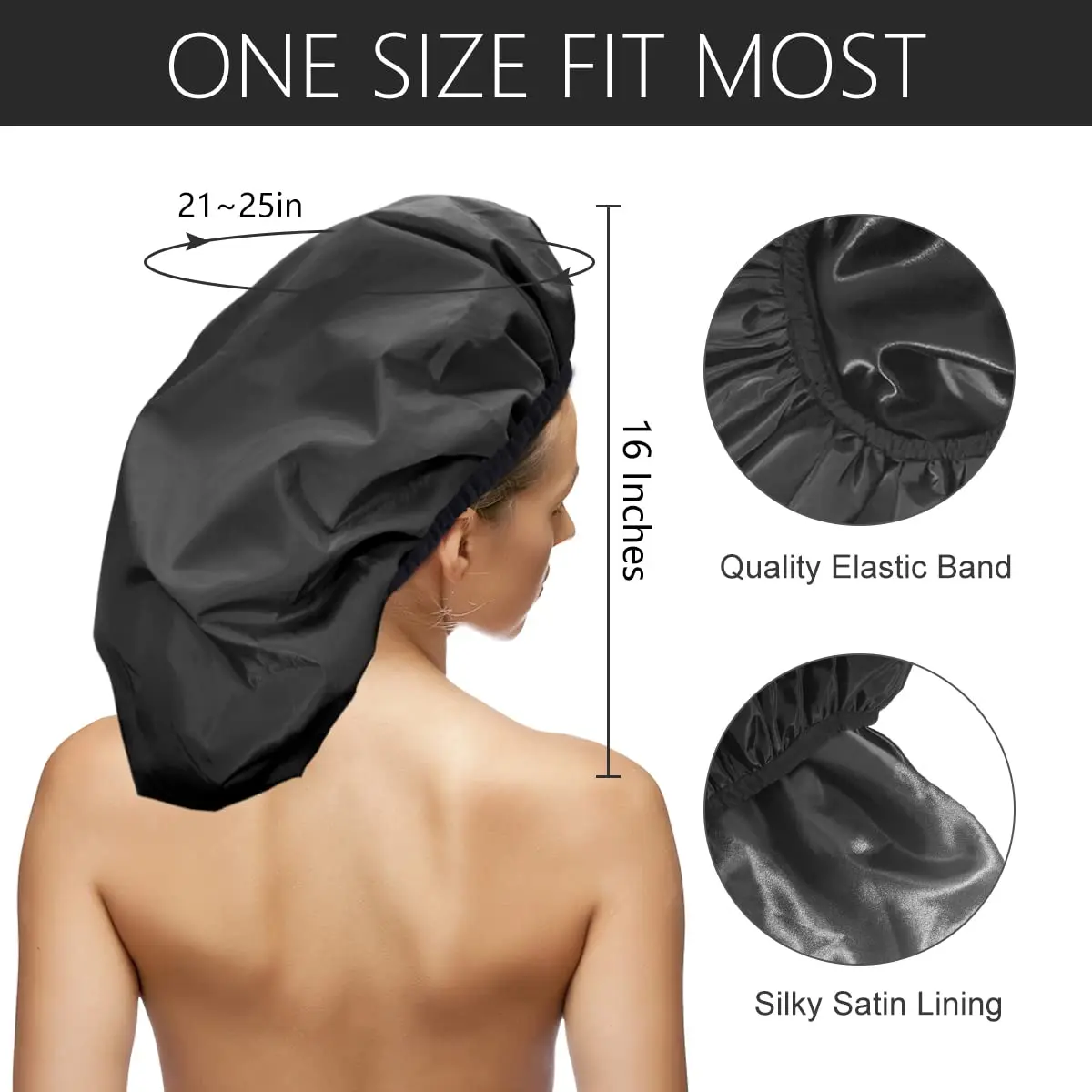 Extra Large Custom Shower Cap Double-Layer Waterproof Reusable XL Satin Lining Jumbo Shower Bonnet