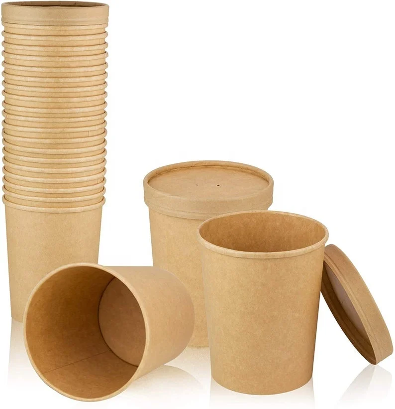 Wholesale Cheap Price Disposable Spaghetti Box Paper Kraft Noodle Paper Cups with Lid