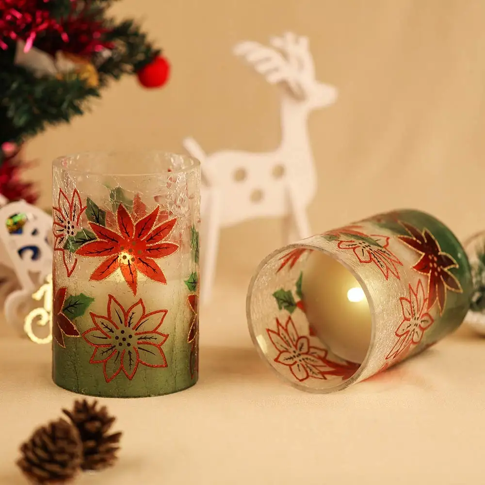 Battery Operated Glass candle Glitter Warm White Led Lamp Candle For Christmas Decoration