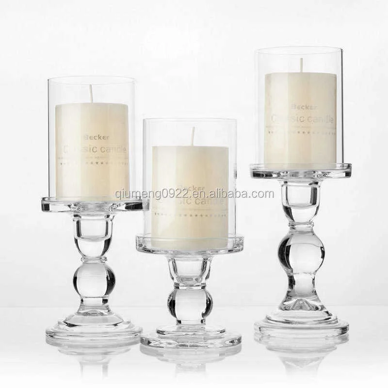 Glass Candle HoldersLarge, Medium and Small Single Head Crystal Glass Candle Holder Wedding Decoration, Candlestick Set
