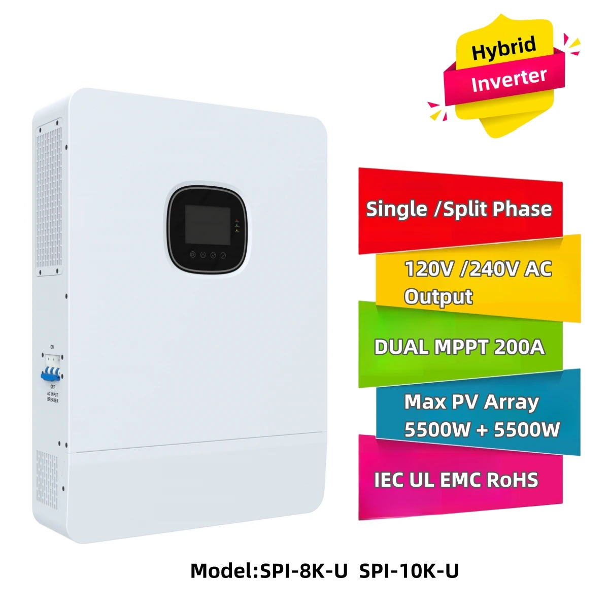 Two Output APP srne 48v 10kw 110volts USA split phase Hybrid Solar Charger Inverter