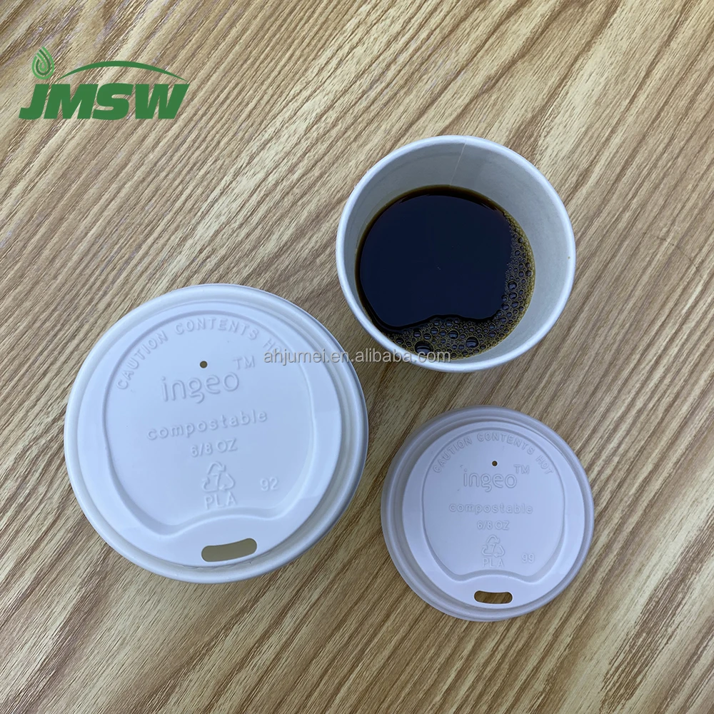 100% biodegradable and compostable PLA Plastic white coffee cup lid