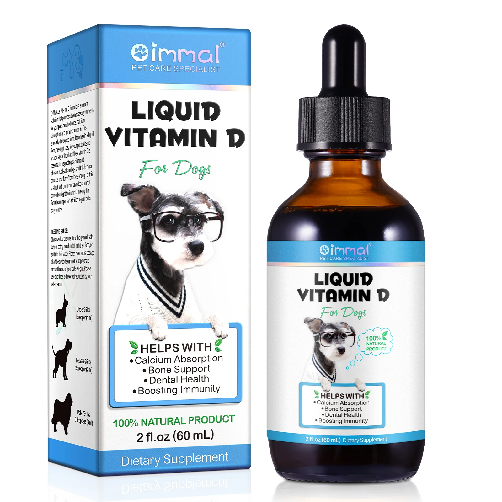OIMMAI 60ml boosting immunity bone support dog vitamin d supplements vitamin d drops liquid for dog calcium absorption