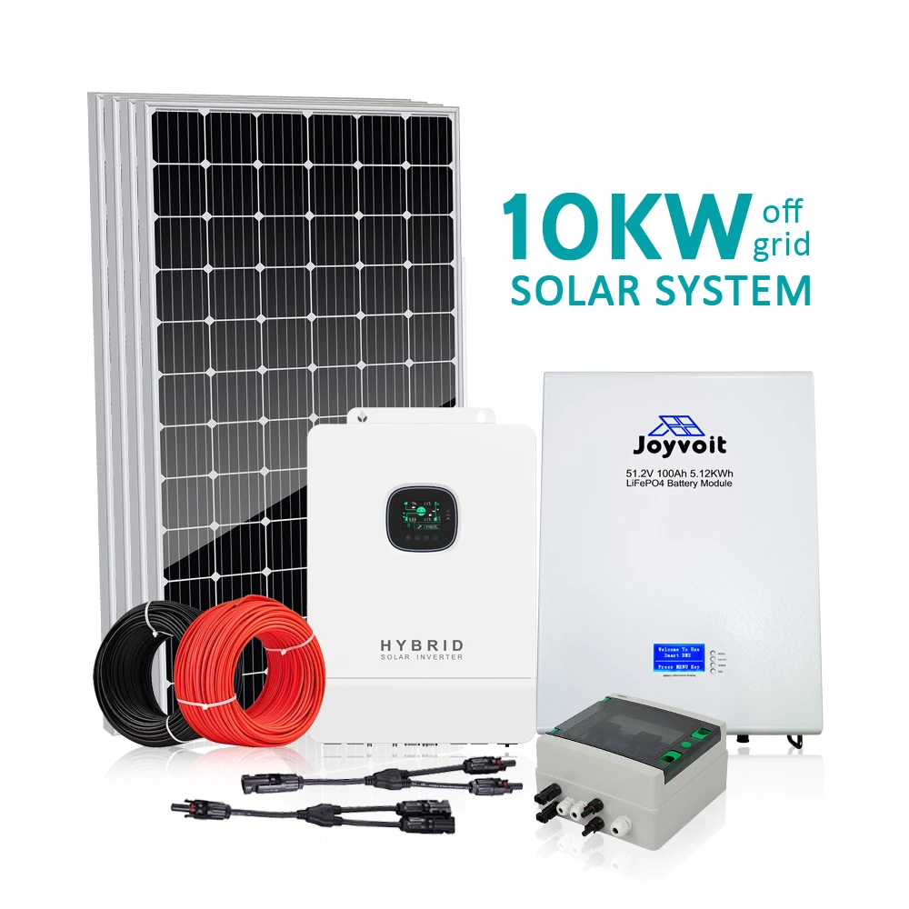 10KW Solar Complete System with Hybrid Inverter and 48V lithium battery Off-grid Solar Energy System with Mono Half-cut Panels
