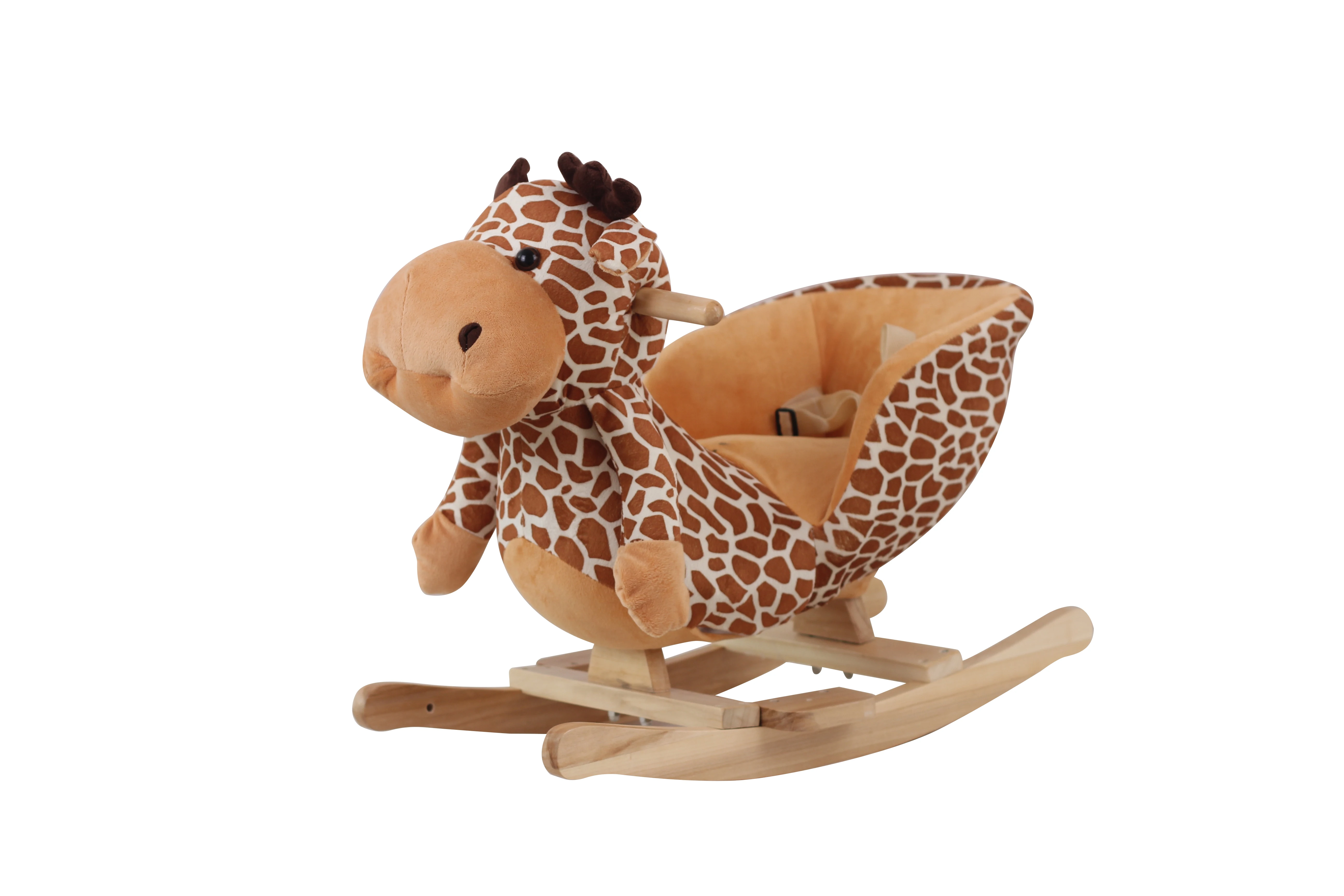
60X32X55cm promotional high quality customized colorful baby plush animal rocking chair toy with music&wooden base 