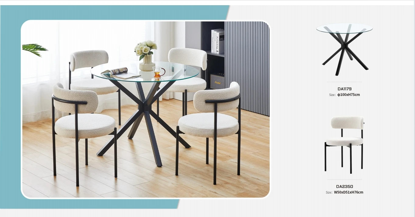 Home furniture modern chrome legs tempered transparent round glass dining table