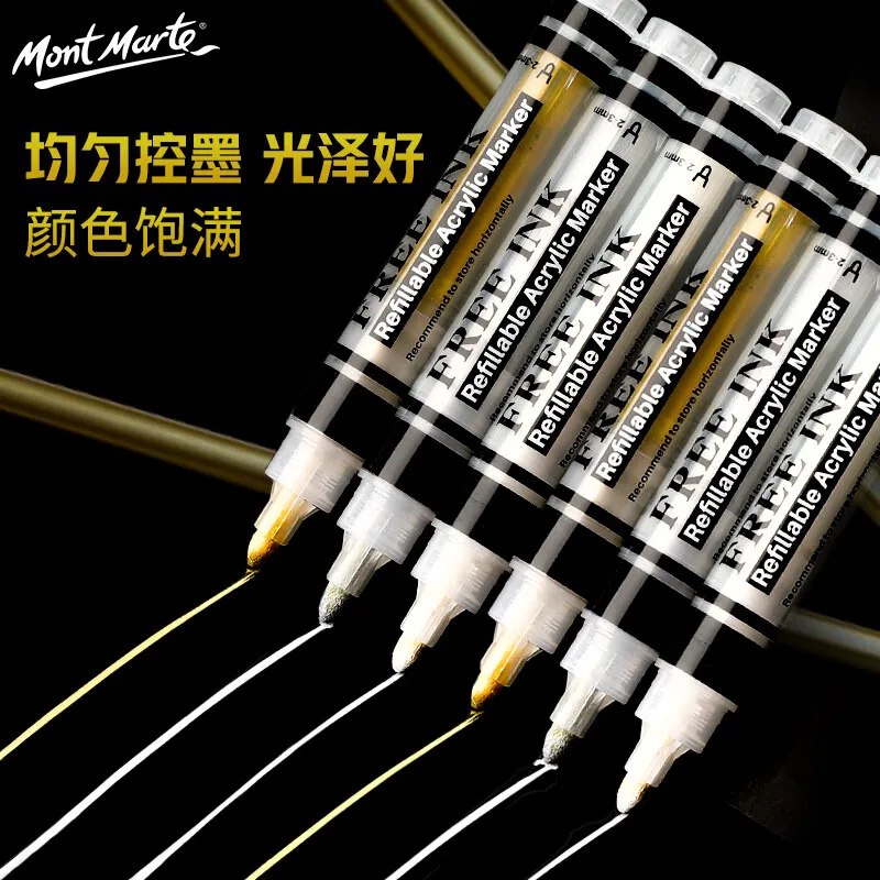 Artecho 2-3mm free ink white gold silver gel pen art pen highligheter refillable acrylic marker pen