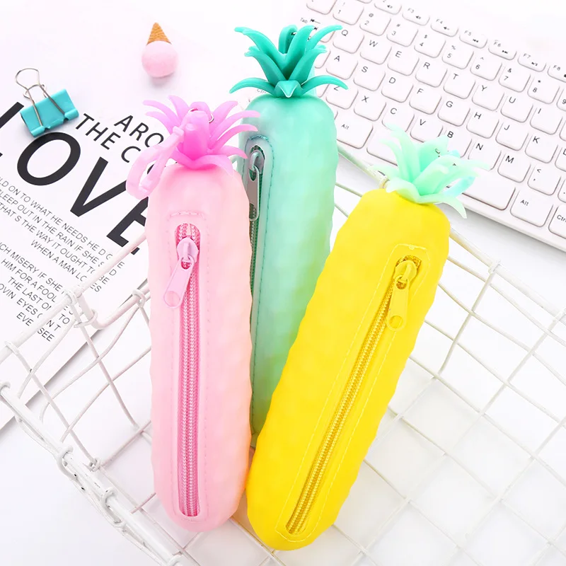 2024 Food Grade Silicone Pineapple Shape Pencil case Silicone zipper bag silicone coin purse
