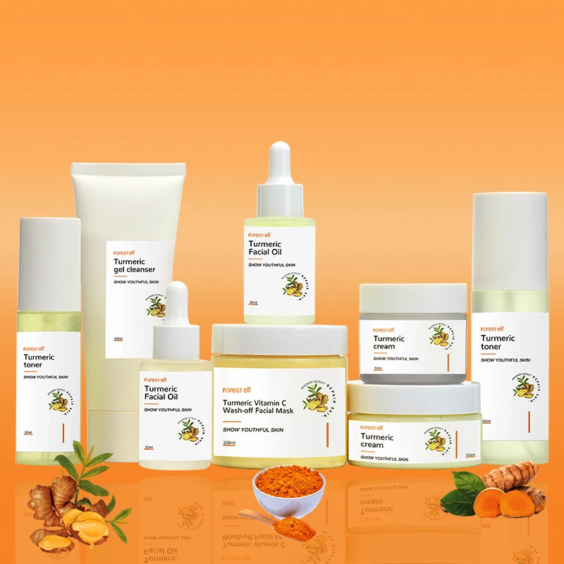 Turmeric Skincare Set Private Label Anti Acne Dark Spot Whitening Soap Serum Scrub Cream Facial Wash Face Skin Care Set (new)
