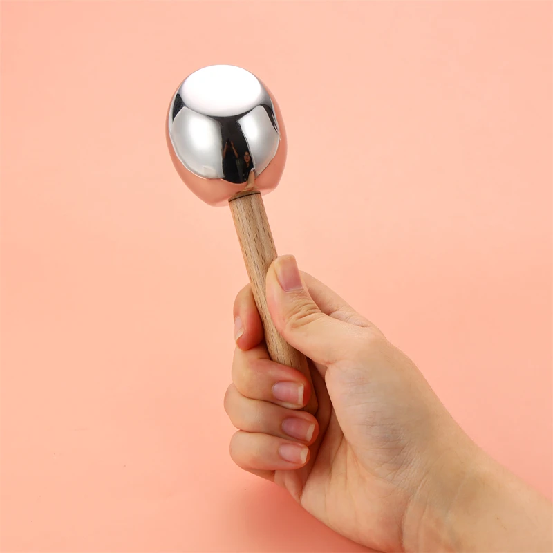 Custom Logo Two-Packs Beauty Products Wooden Handle 304 Stainless Steel Silver Magic Mini Ice Globe For Facial Massage