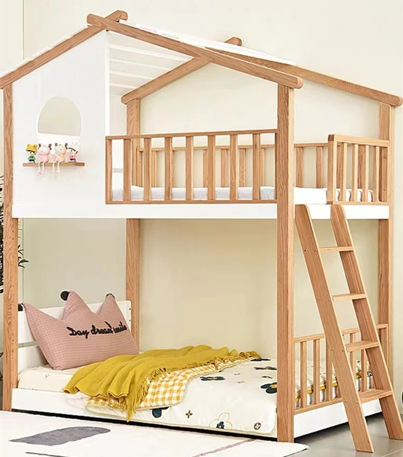 indoor strong and soft smooth cabin ladder loft wood bed with slide for your darling children