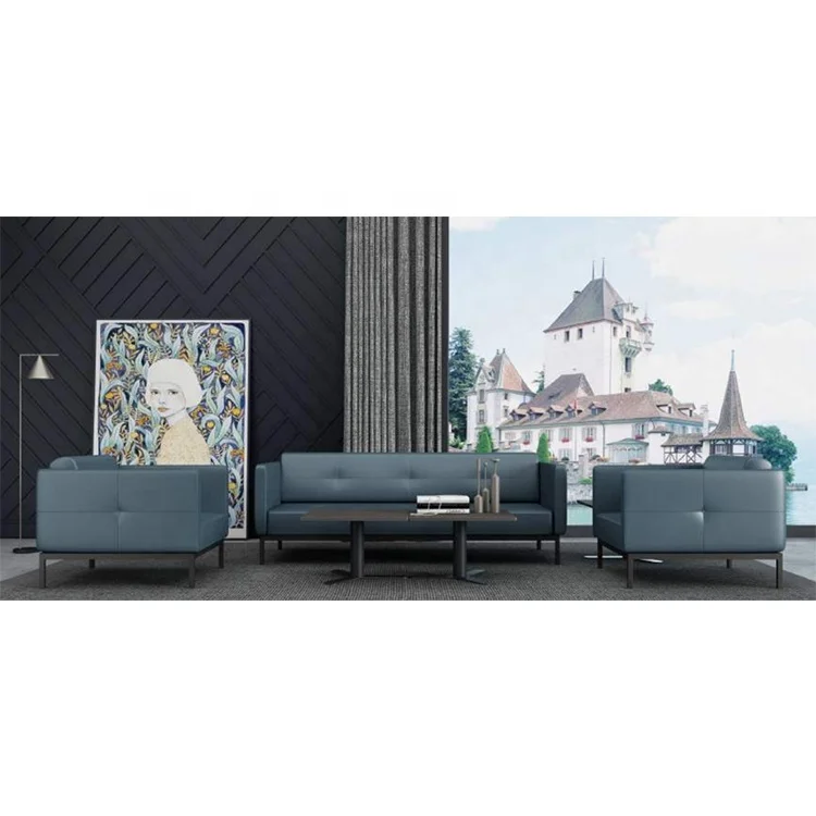 
Office Living Room Italian Modern Style Blue Leather Lounge Suite Sofa Set with Arm 